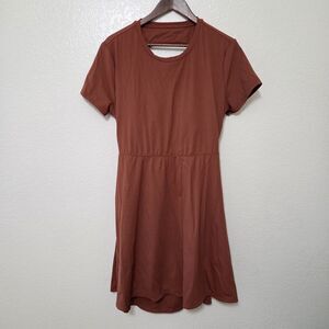 Halara Rust Twisted Cut Out Back Flare Mini Dress Size XL Shelf Bra Built-in